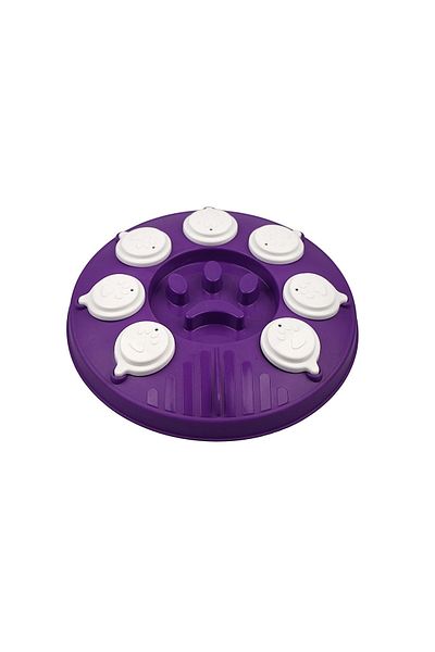 Glipet Cat Dog Puzzle and Slow Food Food Bowl Purple-White