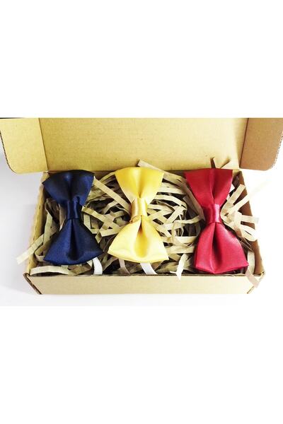 GallanD Navy Blue Burgundy Yellow Shiny Satin Solid Color Special Birthday Wedding Elastic Children's Bow Tie 3-Piece