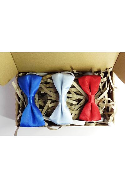 GallanD Saks Blue Turquoise Red Shiny Satin Solid Color Special Birthday Wedding Elastic Children's Bow Tie 3-Piece