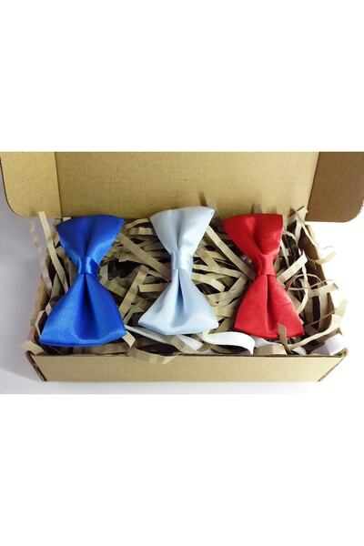 GallanD Saks Blue Turquoise Red Shiny Satin Solid Color Special Birthday Wedding Elastic Children's Bow Tie 3-Piece