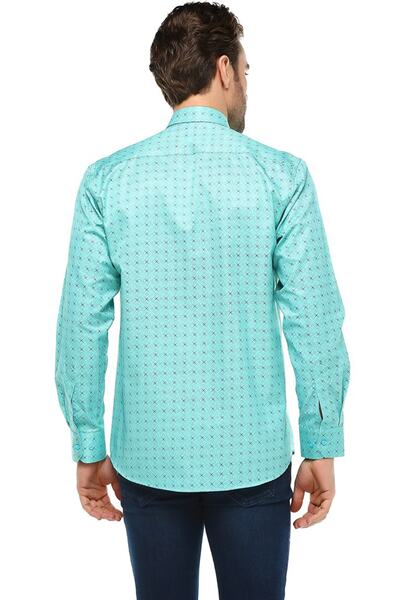 Varetta Men's Turquoise Classic Cut Pocket Printed Long Sleeve Men's Shirt