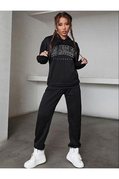 AFROGİYİM Γυναικείο σετ φόρμας Los Angeles California με στάμπα Oversize