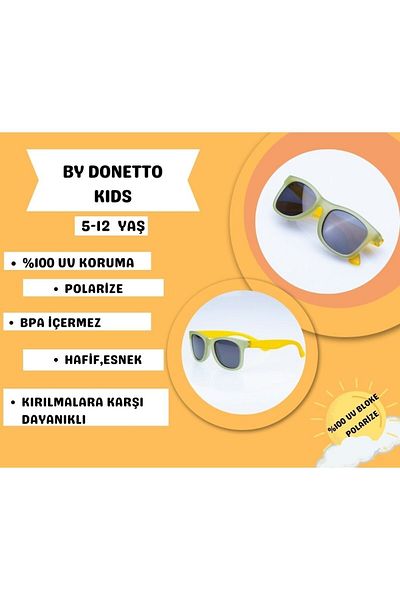 By Donetto Green Yellow - 5-13 Years Polarized and 100% UV Protection - Children's Sunglasses