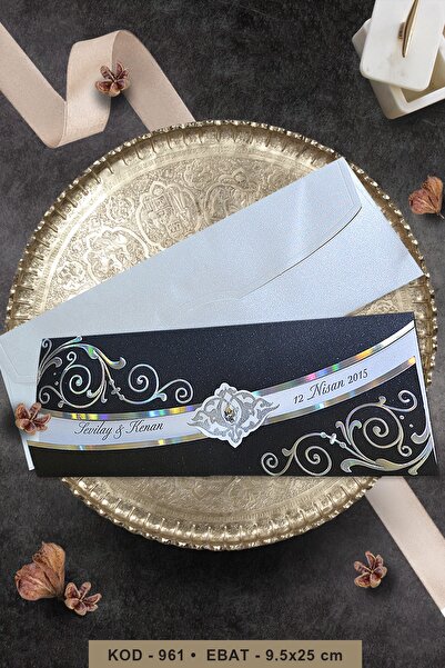 Cem Davetiye Düğün Nişan Nikah Kına Davetiyesi 961 (100 ADET) Baskı Dahil