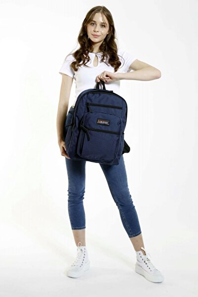 KAUKKO Σχολικό και καθημερινό σακίδιο πλάτης Full Pocket - Navy Blue