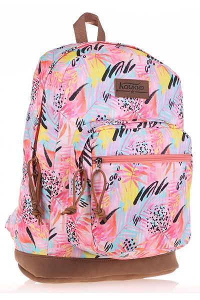 KAUKKO Safari School and Casual Backpack - Roza Flowers - Girl - Junior and High School