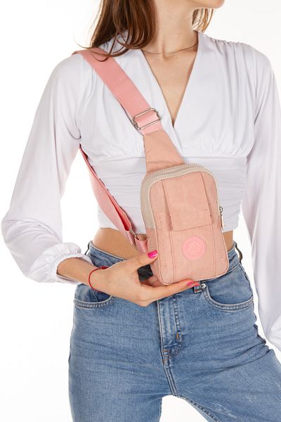 Newish Unisex Crinkle Fabric Mini Shoulder Bag with Phone Compartment for Sports and Daily Use