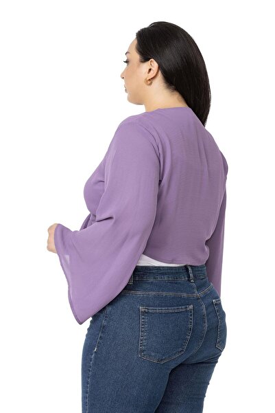 DISENTIS MODEST Plus Size Spanish Sleeve Front Tie Lilac Bolero