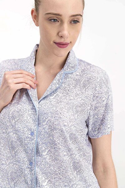 Arnetta Women's Ethnic Ice Blue Shirt Pajamas
