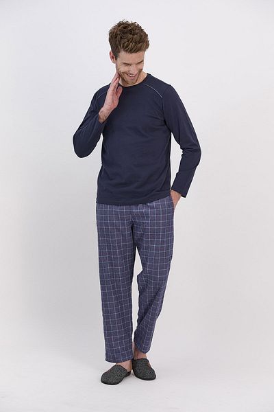 Arnetta Σετ ανδρική μακρυμάνικη πιτζάμες καρό Navy Blue