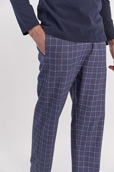 Arnetta Ekoseli Lacivert Erkek Uzun Kol Pijama Takımı