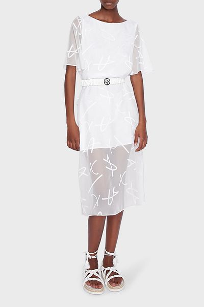Armani Exchange Regular Fit Slit Transparent Midi Dress