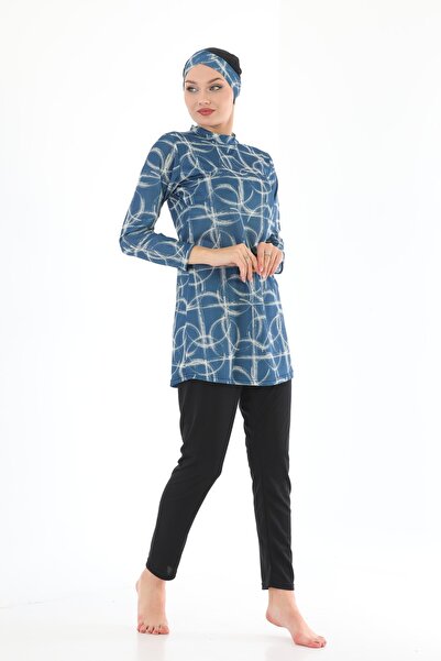 Asgard Tesettür Likralı Desenli Tam Kapalı Kadın Tesettür Mayo