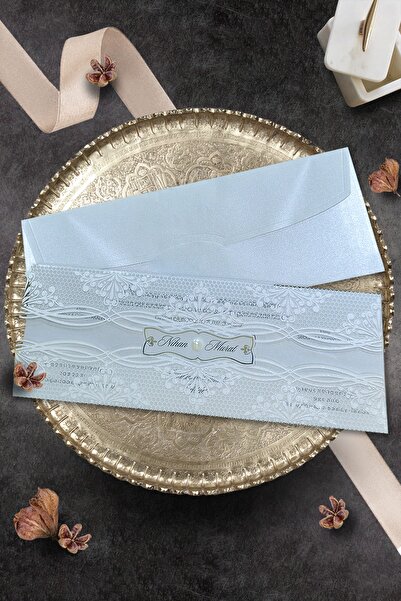 Cem Davetiye Asetatlı İnci Taşlı Düğün Davetiyesi 965 (100 Adet) Baskı Dahil