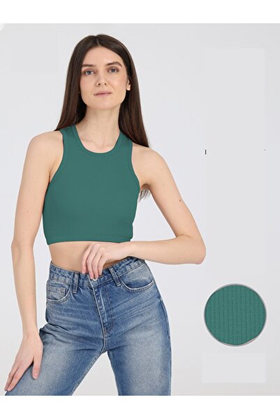 MİSTİRİK Μοντέλο Murana Πλεκτό Μοντέλο χωρίς ραφές Half Body Crop Γκρι Μπλε Χ...