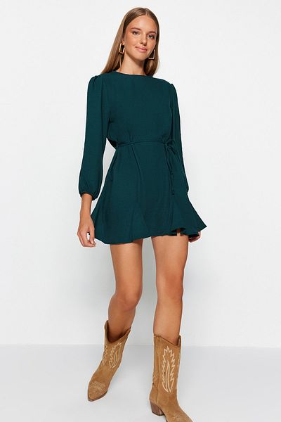 Trendyol Collection Σμαραγδένια Πράσινη Γραβάτα Λεπτομερές Υφαντό Φόρεμα TWOAW24EL00337