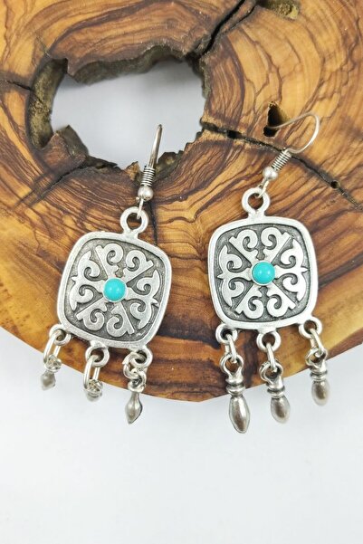 Ayya Aksesuar Gümüş Kaplama Turkuaz Taşlı Zamak Küpe Acun, Earrings Ohrringe