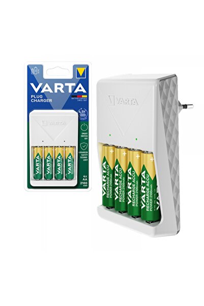 Varta DEXTER VARTA 4XAA 2100 MAH PİLLİ BEYAZ PLUG PİL ŞARJ CİHAZI