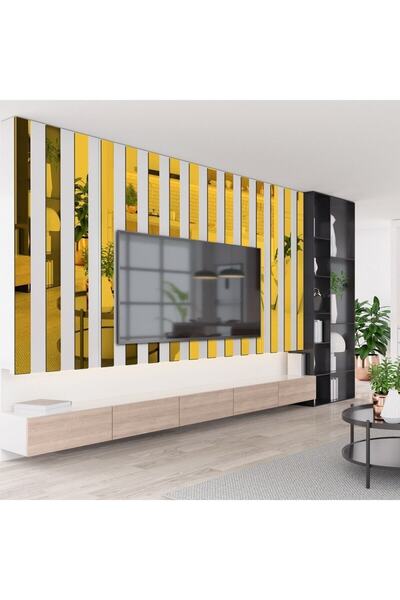 AtaDeco Dekoratif Şerit Aynalı Pleksi (2,5x100cm) 10'lu Paket Altın Renk Duva...