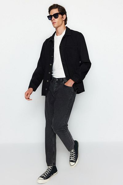 Trendyol Collection Μαύρο 100% βαμβάκι Relax Fit Boyfriend Jeans Τζιν παντελόνι TMNAW21JE0286