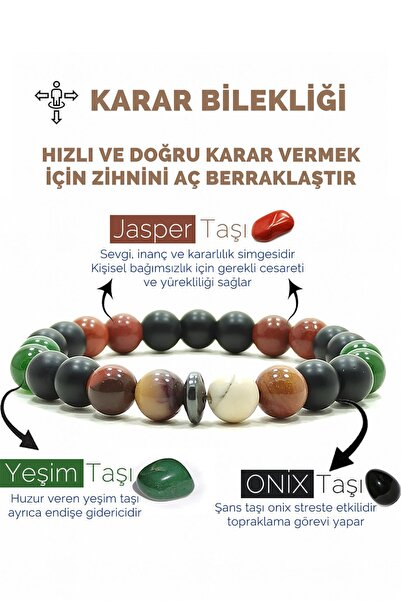 NehirTaş Onyx Jasper Jade Hematite Certified Natural Stone Bracelet