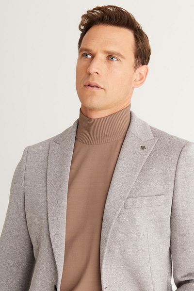 ALTINYILDIZ CLASSICS Ανδρικό μπουφάν σε γκρι Slim Fit Slim Fit Swallow γιακά με σχέδιο