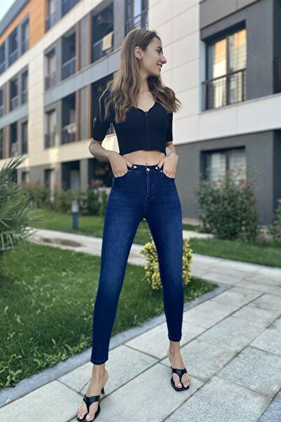 Lixera Темно-сині джинси-скінні з еластичною талією, вузькими штанинами та пі...