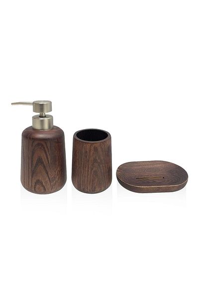 The Mia Woody 3 Piece Bathroom Set - Wooden Brown