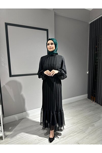 waw tesettür JAN JANLI PİLİSELLİ ELBİSE