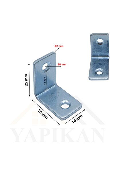 Yapıkan 10 Adet L Demir Gönye Köşebent 2x16x25x25mm - Mobilya Dolap Raf Masa Köşe Bağlantı Birleştirme