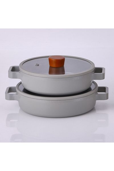 NEOFLAM Fika Aluminum Casting 2-Piece Saucepan Set with Glass Lid Gray 20-22 cm