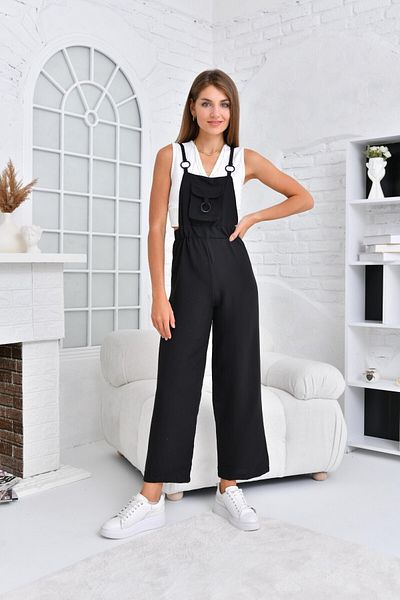 VOLT CLOTHİNG Women's Kangaroo Pocket Strap Tie Linen Jumpsuit