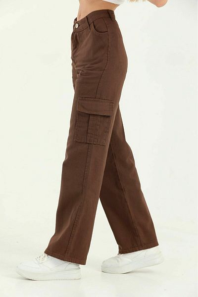 Trn JNS Furitti Brown Cargo Loose Back Pocketless Lycra Super ψηλόμεσο τζιν παντελόνι