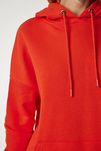 Happiness İstanbul Γυναικείο φούτερ Basic με κουκούλα πορτοκαλί SM00153