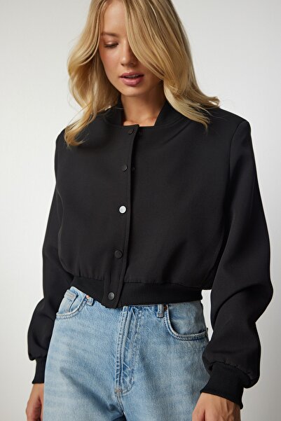 Happiness İstanbul Dámská černá zapínací bunda Bomber TO00079