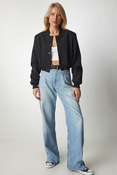 Happiness İstanbul Dámská černá zapínací bunda Bomber TO00079