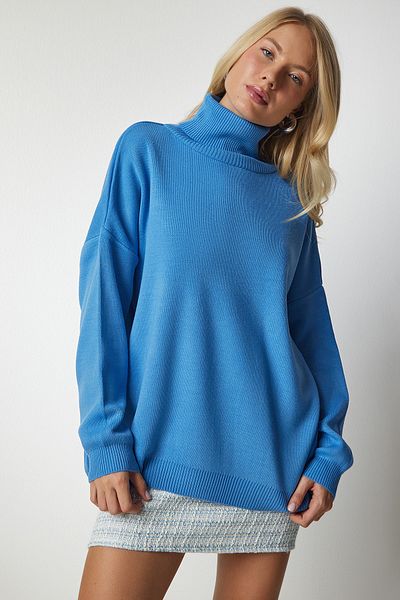 Happiness İstanbul Pulover oversize pentru tricotaje de damă, albastru deschis, BV00084