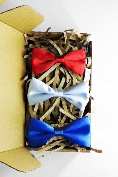 GallanD Saks Blue Turquoise Red Shiny Satin Solid Color Special Birthday Wedding Elastic Children's Bow Tie 3-Piece