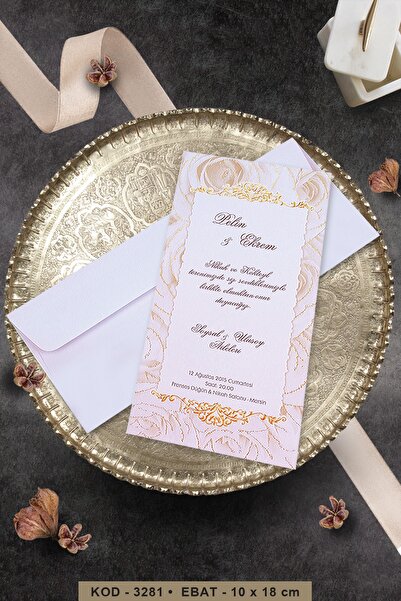 Cem Davetiye Düğün Nişan Nikah Kına Davetiyesi 3281 (100 ADET) Baskı Dahil