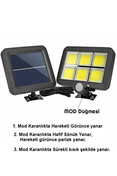 gaman F120 Cob Led Güneş Enerjili 3 Mod Sensörlü 5 Metre Kablolu Kaliteli Sen...
