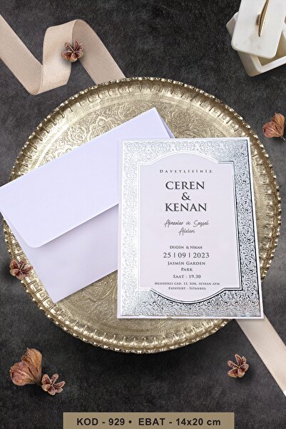 Cem Davetiye Düğün Nişan Nikah Kına Davetiyesi 929 (100 ADET) Baskı Dahil
