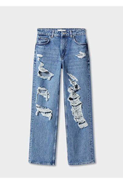 MANGO Woman Yırtık Detaylı Yüksek Belli Düz Kesim Jean