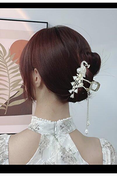 İLKYAZ AKSESUAR Kuğu Full Taşlı İncili Metal Mandal Toka