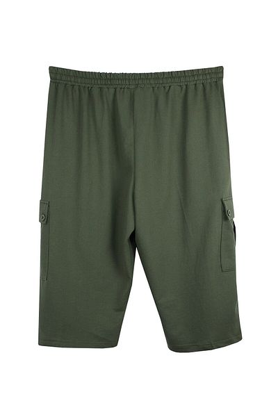 marufshop Men's Large Size Cargo Pocket Combed Cotton Capri Khaki