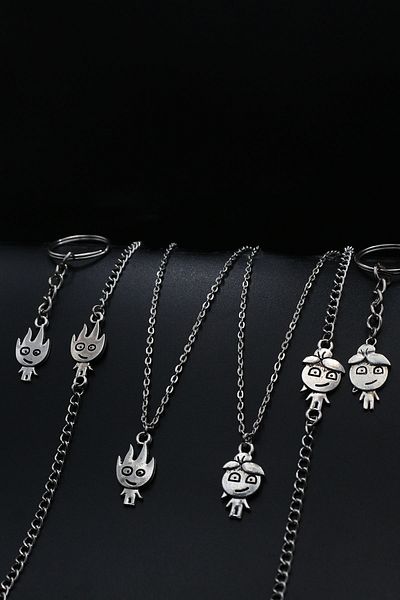 Dukkanka 6 Pieces Special Gift Boxed Fire And Water Silver Color Couple Lover Best Metal Necklace, Bracelet, Keychain