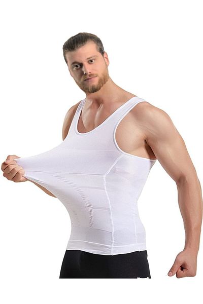 FF FİT FORM GİYİM Men's White Corset Undershirt - Belly and Breast