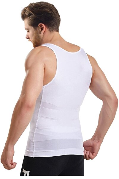 FF FİT FORM GİYİM Men's White Corset Undershirt - Belly and Breast