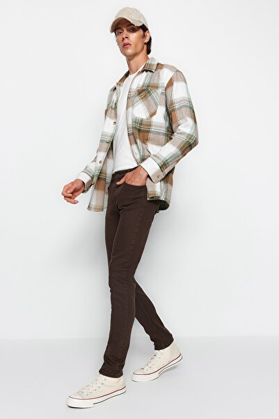 Trendyol Collection Hnědá Skinny Fit Stretch Fabric Slim Fit Jeans Džínové kalhoty Tmnaw23Je00047