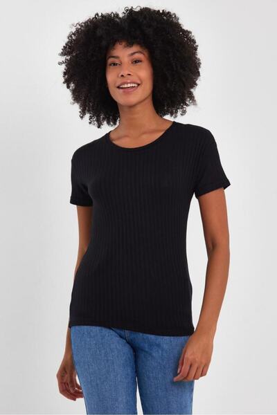 PELİTİSS Tricou negru din twill cu mânecă scurtă pentru femei
