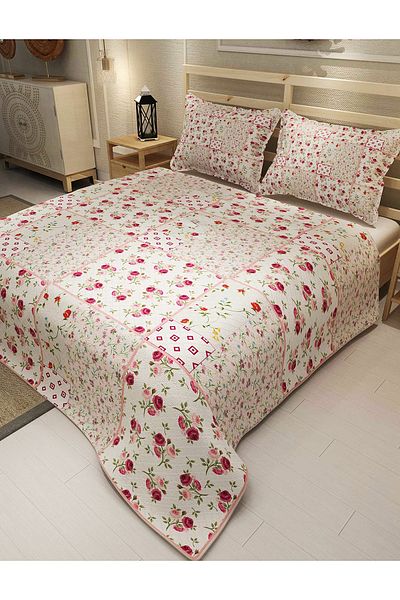 MonoHome Pique Set Cotton Double Jacquard Woven Bedspread Rose Branch